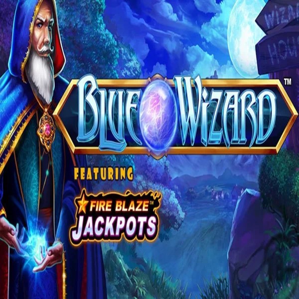Blue Wizard Fire Blaze Jackpots logo by Rarestone Gaming Carlospin Casino